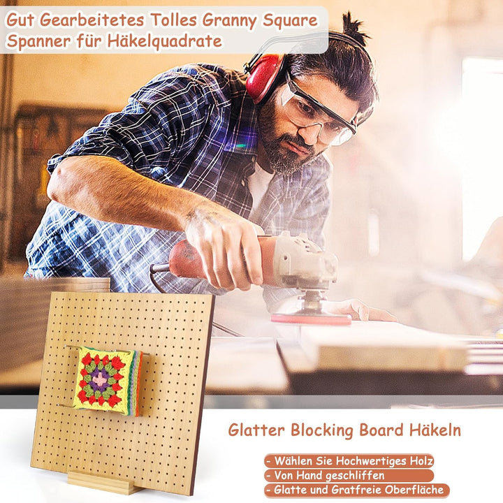 Coopay Granny Square Spanner, Gross Bambus Blocking Board 29 x 29 cm, Blocking Board Häkeln und 30 E