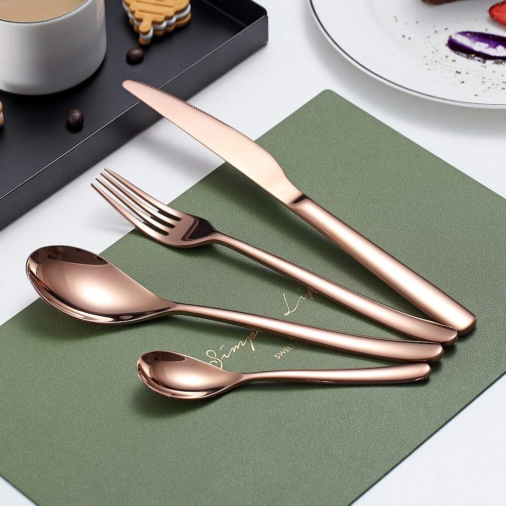 HOMQUEN Kupfer Besteck Set 24 Stück, Kupfer Besteckset aus Edelstahl, Kupfer Titanbeschichtung, Uten