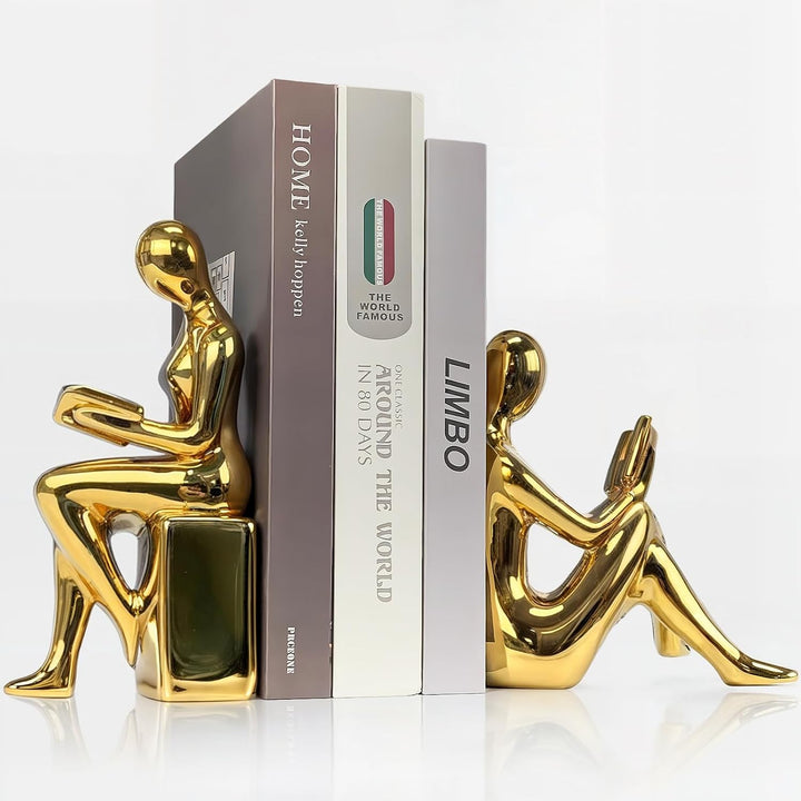 DARUITE 1 Parr Buchstütze, Goldene Lesefigur Buchstützen, kreative Bücherstützen, Robuste und Stilvo