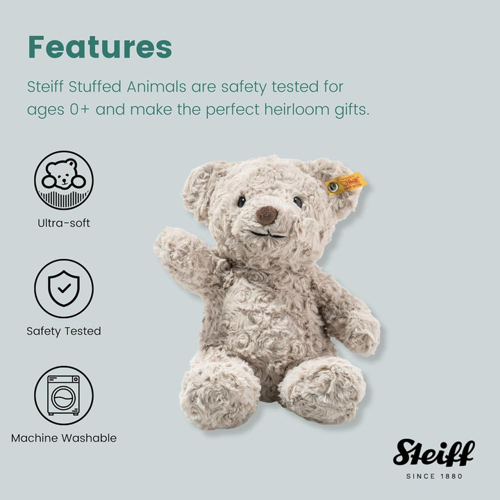 Steiff Soft Cuddly Friends Honey Teddybär hellgrau 28 cm, Teddy aus flauschigem Plüsch 28 cm Single,