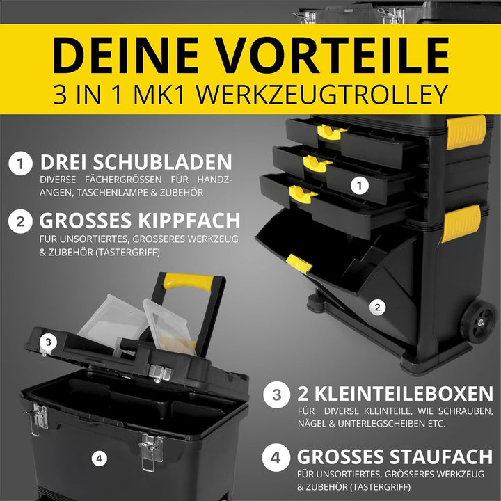 Werkzeugtrolley MK1 Modul Werkzeugkoffer Werkzeugkiste Werkzugkasten mit Rollen (82 x 46 x 26cm)