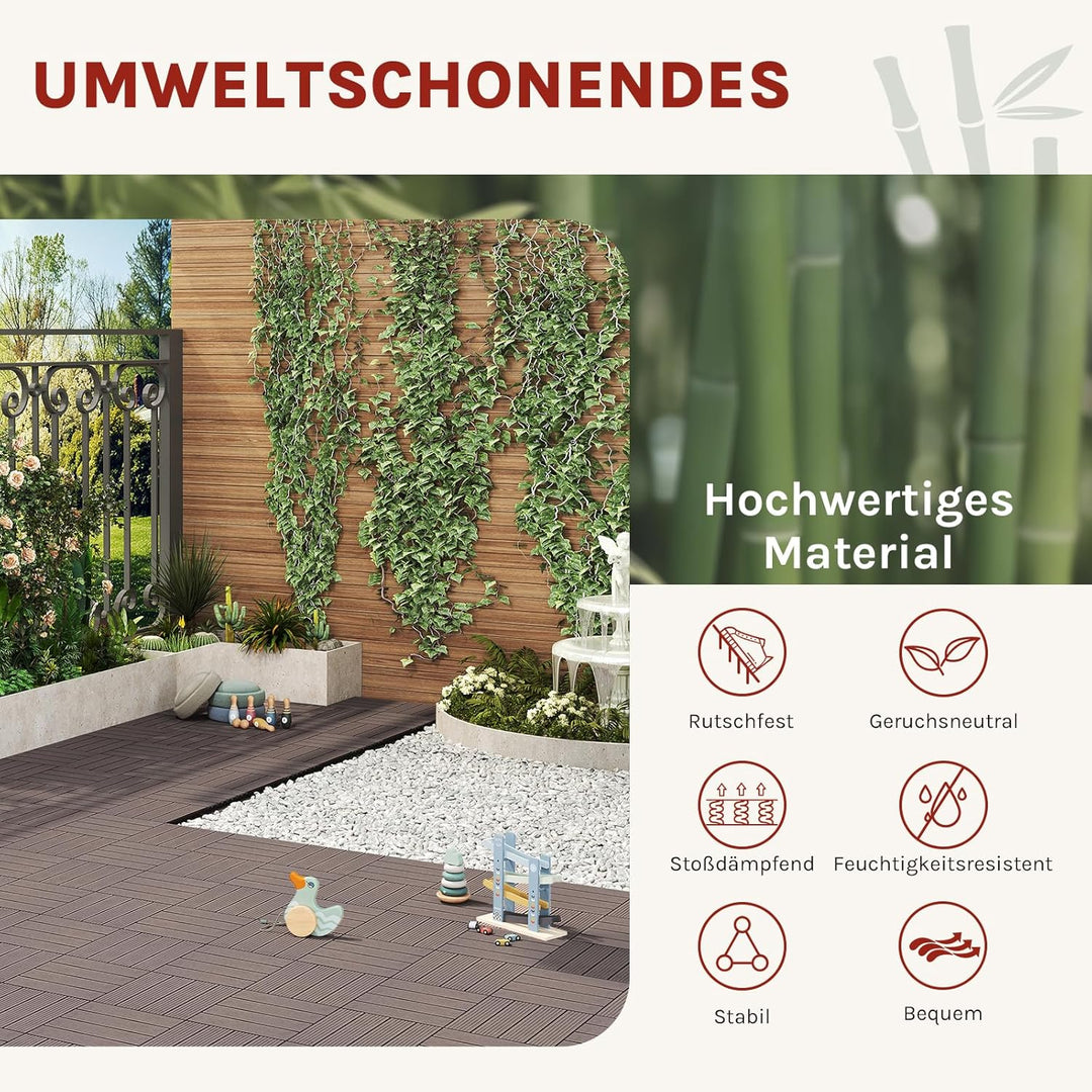 WOLTU GTF001br WPC Terrassenfliesen Terrassendielen Fliese in Holzoptik Bodenbelag mit klicksystem B