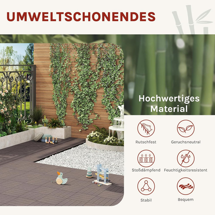 WOLTU GTF001br WPC Terrassenfliesen Terrassendielen Fliese in Holzoptik Bodenbelag mit klicksystem B