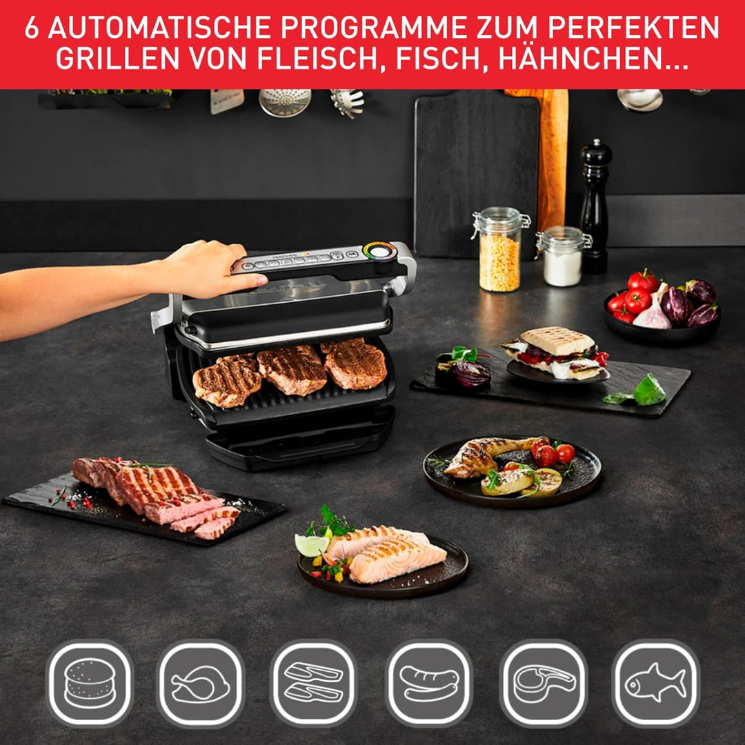 Tefal GC714D OptiGrill+ Kontaktgrill mit Backschale | 2000 Watt | 6 voreingestellte Programme | Auft