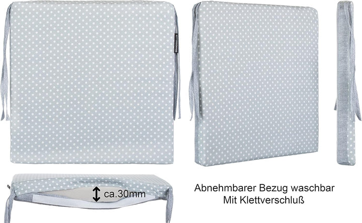 Brandsseller Sitzkissen Punkte ca. 40x40 cm mit Klettverschluss Stuhlauflage Sitzauflage 4 Kordelbän