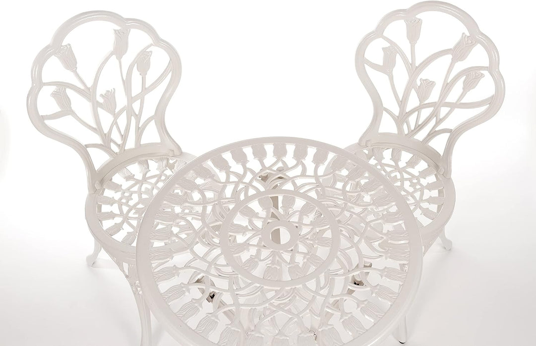 Tisch Set 152405C1551 stabiles Gartenmöbel Set Balkonset Bistroset Aluminium Guss (Weiss), Weiss