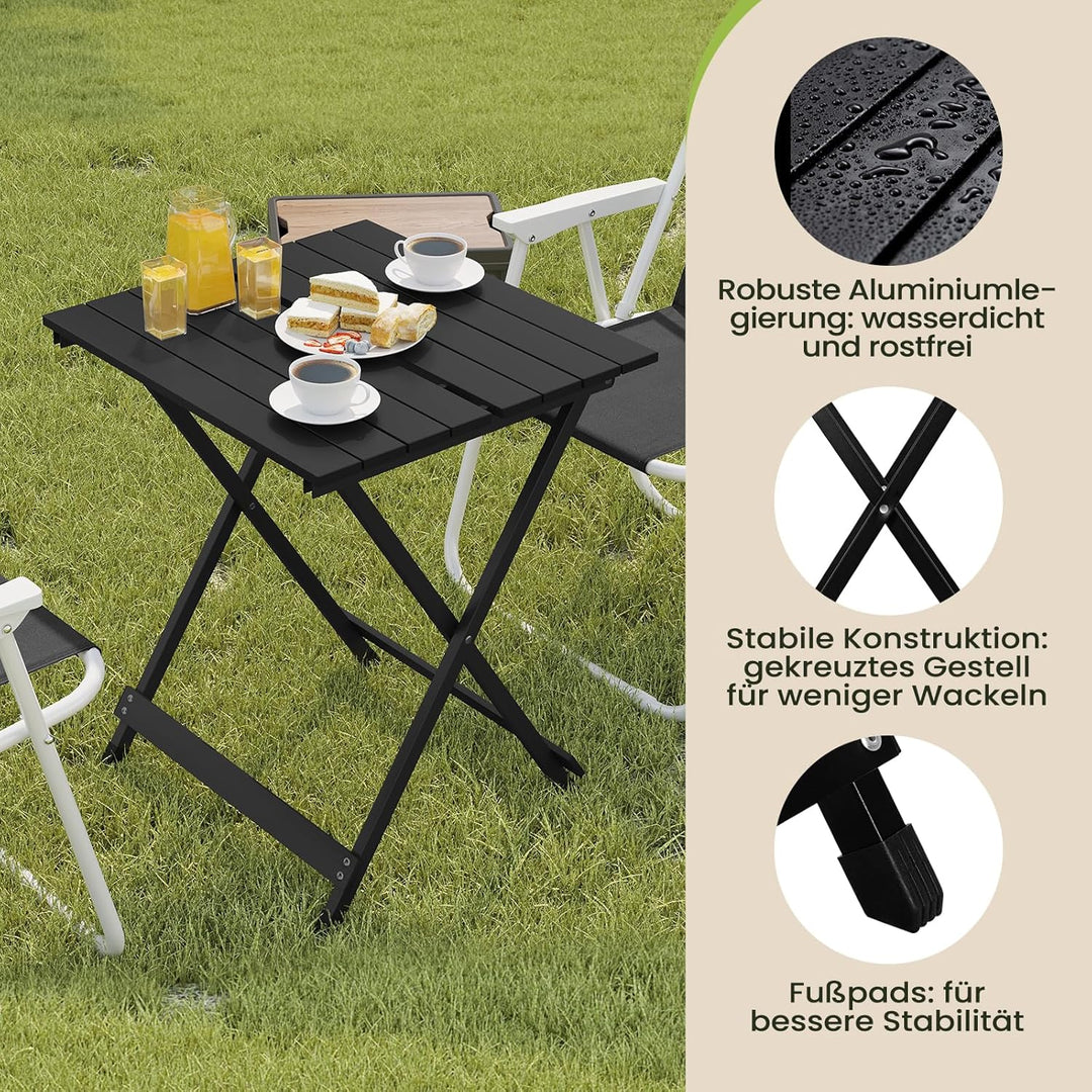 WOLTU Alu Tisch Klapptisch Campingtisch Balkontisch Gartentisch Klappbar aus Aluminium, 50.5x47x59.5