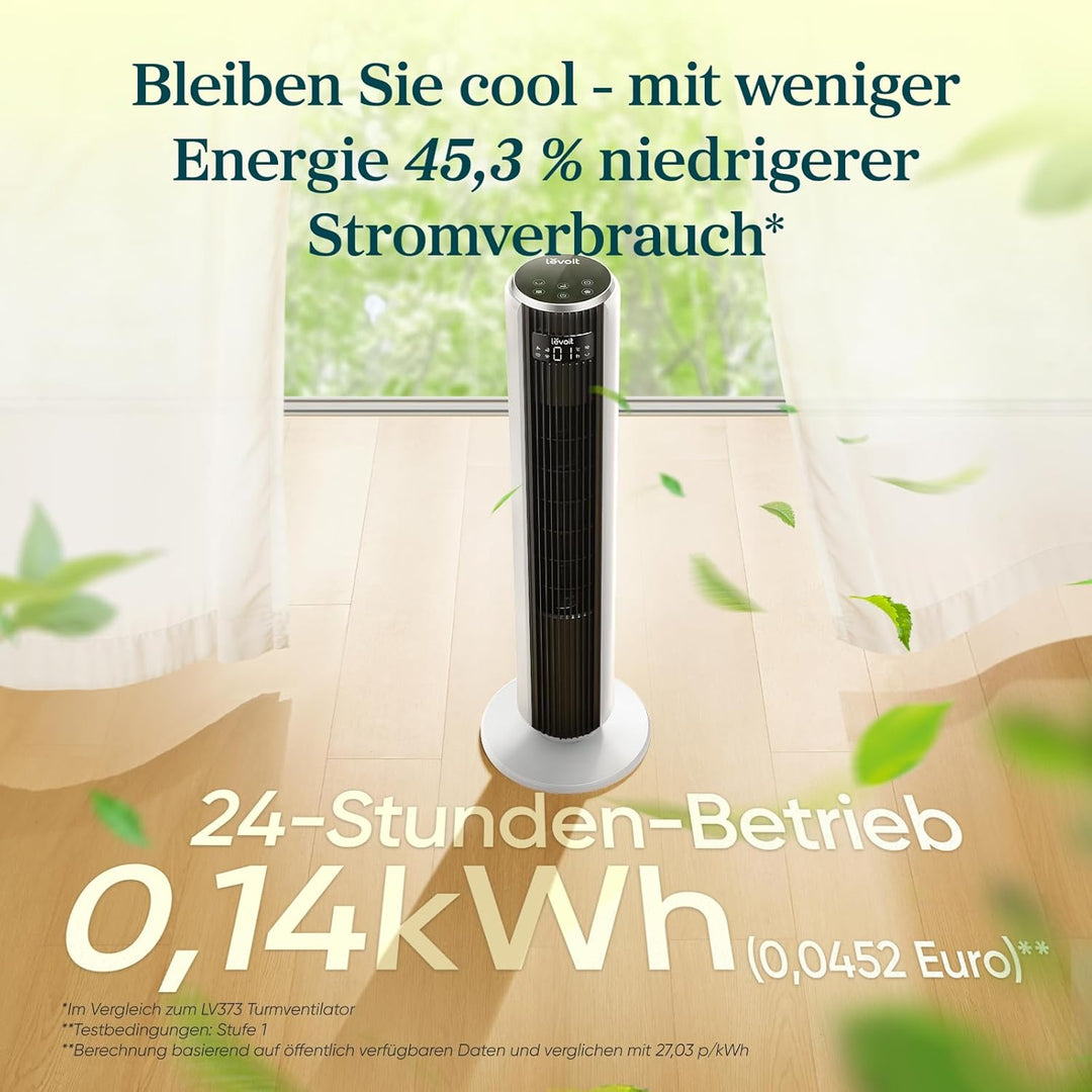 Levoit 20 dB sehr leiser Turmventilator mit Fernbedienung, 7,9 m/s Ventilator mit Kühlung, 90° oszil
