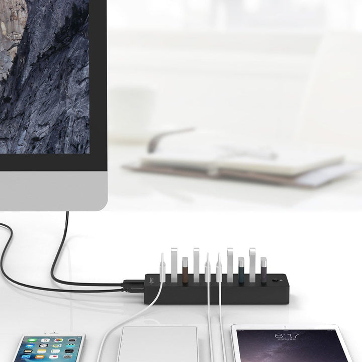 ORICO USB 3.0 Hub 10 Ports mit Netzschaltern und Netzteil 45W (12V4A), 5 Gbps Highspeed Datenhub für