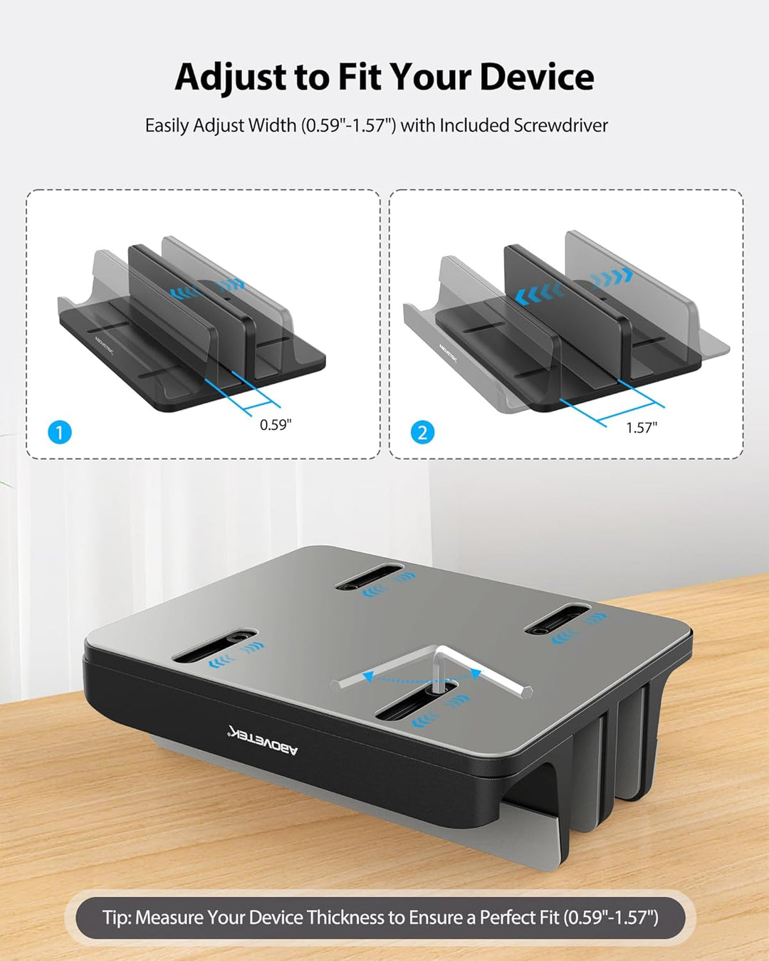 AboveTEK Vertikaler Laptopständer, Laptophalter für Laptop bis zu 17,3 ", 4 in 1, 3 Steckplätze Anti