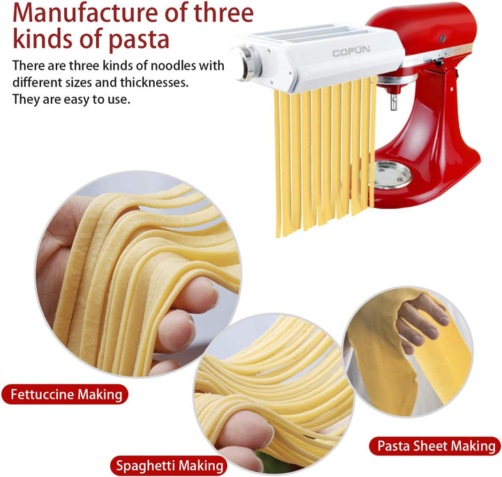 COFUN KitchenAid Nudelaufsatz aus Edelstahl, 3 in 1 Nudelvorsatz für KitchenAid Küchenmaschine, Kitc