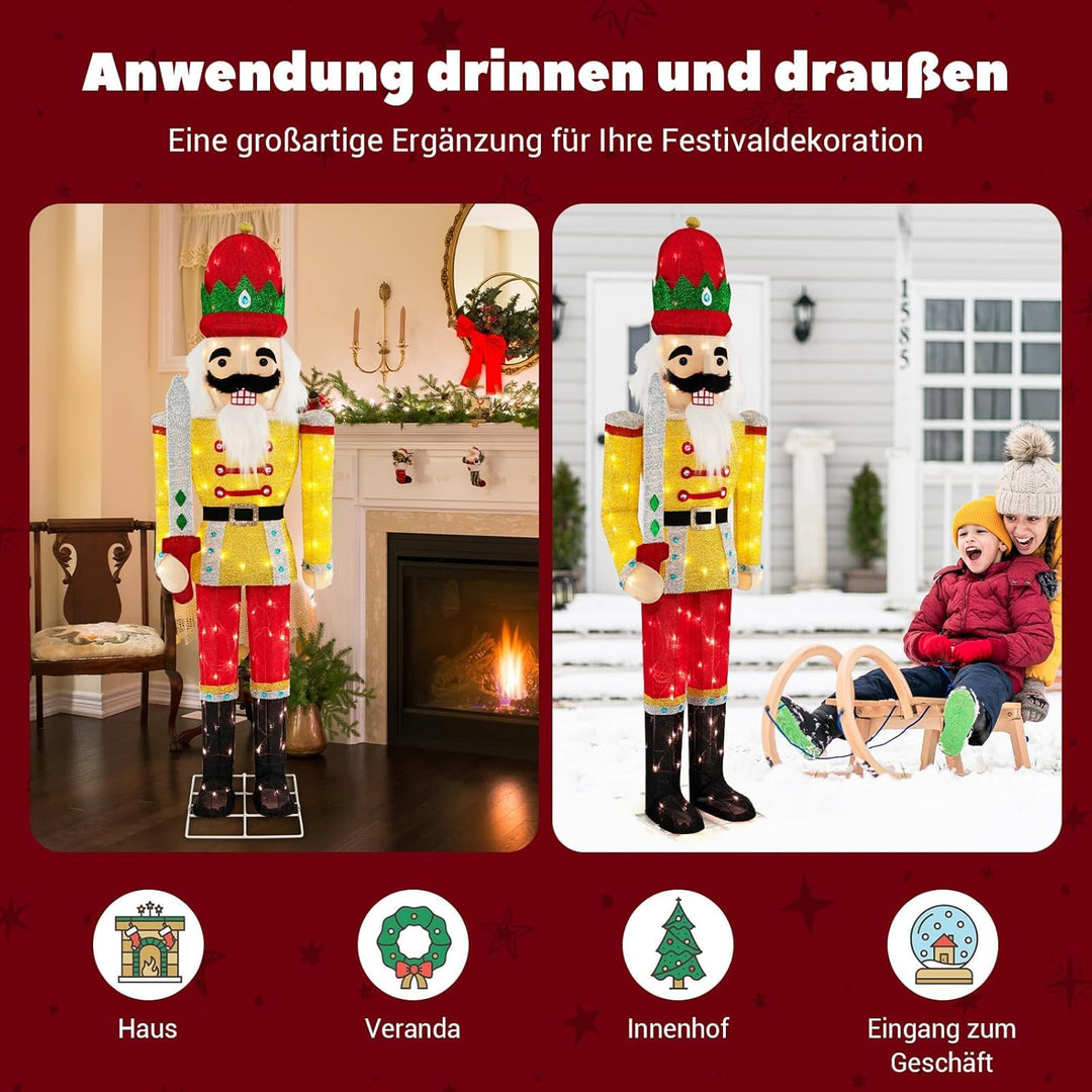 COSTWAY Weihnachten Nussknacker Figur gross, beleuchtete Weihnachtsdeko XXL, Weihnachtsfigur mit Met
