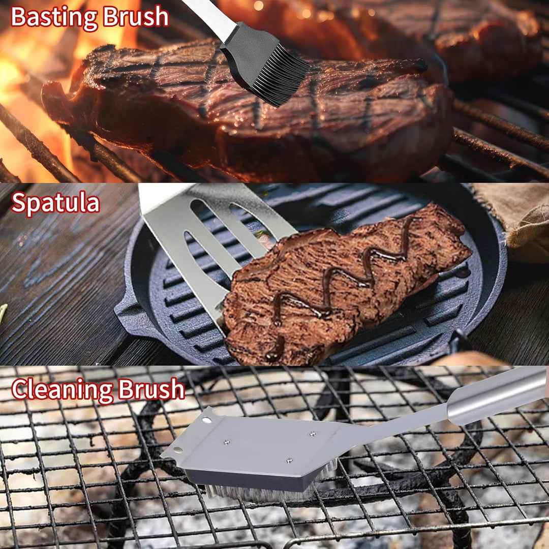 JUSTHERE 15 Stücke Grillbesteck Set, Edelstahl Grillzubehör BBQ Utensils, Professionelle Grillset mi