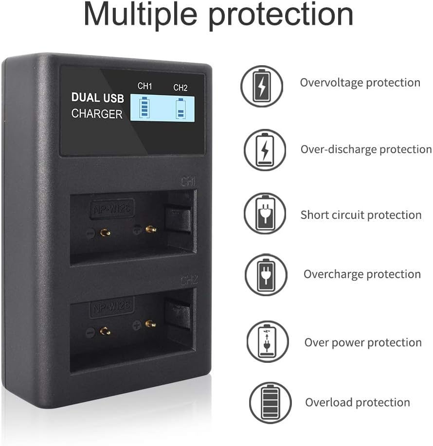 CITYORK 2er-Pack NP-W126 1200 mAh Ersatzakku und LCD-Ladegerät Kompatibel mit Fujifilm X100F, X100V,