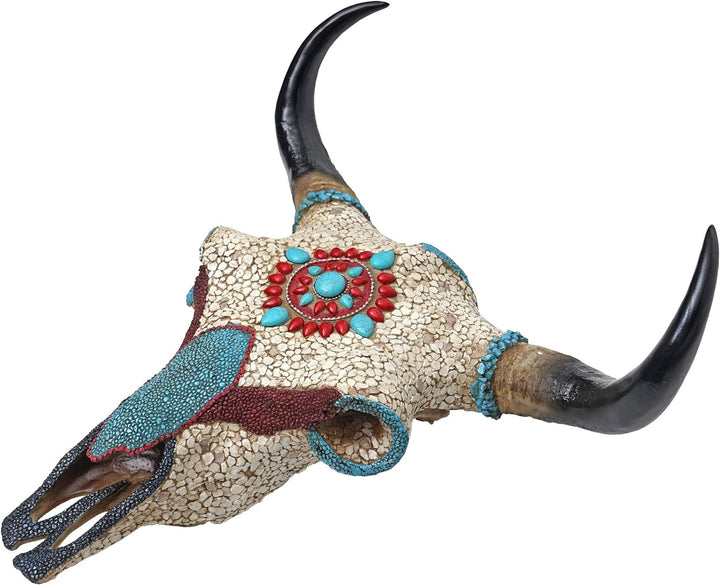 Mendler Deko Kuhschädel HWC-D31, Stierkopf Bulle Tierkopf Kuhkopf Trophäe mit Mosaik, Polyresin 51x5