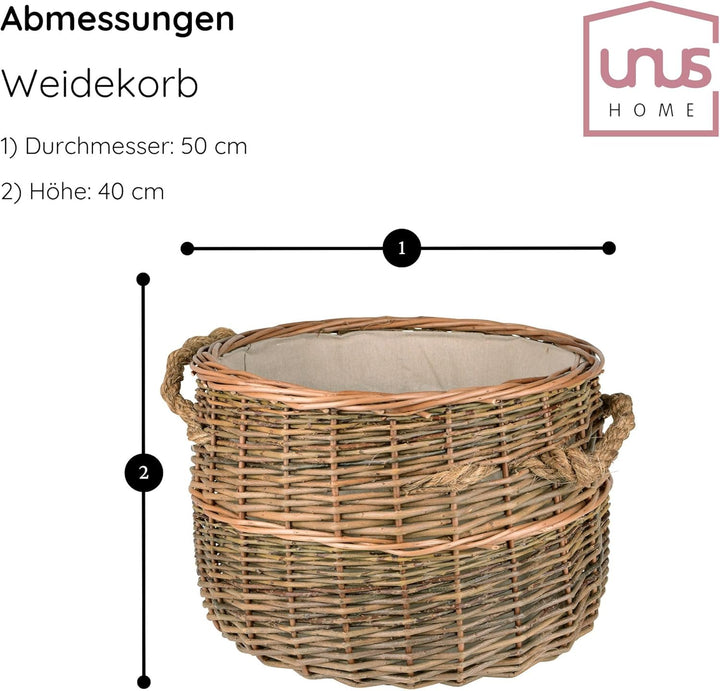 Holzkorb aus Weide Feuerholzkorb für Kaminholz, Wäschekorb oder Dekoration Durchmesser 50cm