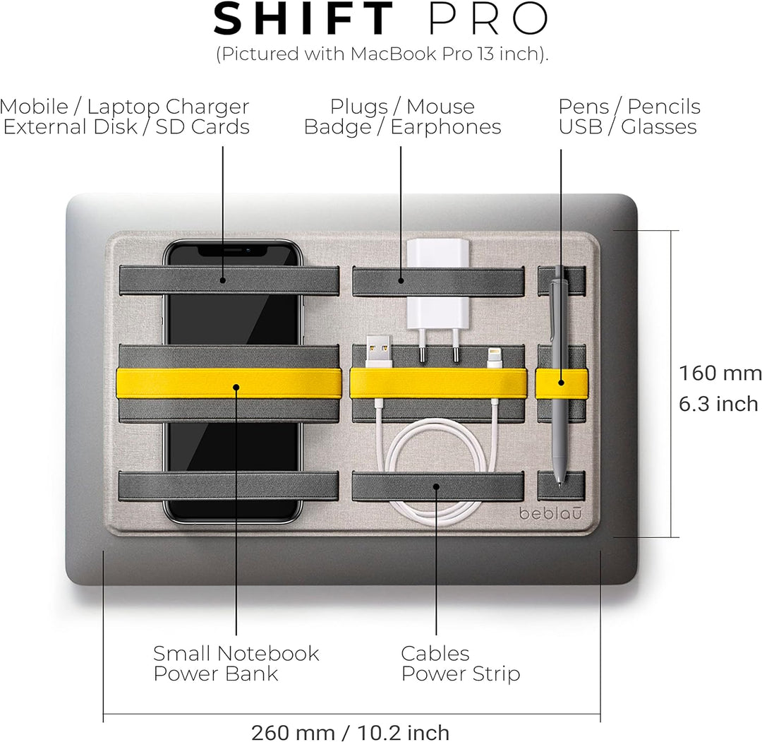Beblau | SHIFT PRO | selbstklebender tragbarer Tech-Organizer für Laptops u. Rucksack | Büro u. Zuha