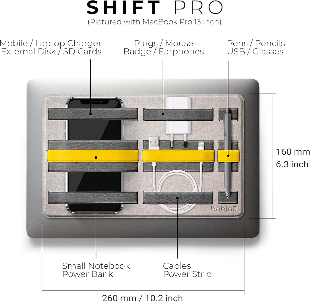 Beblau | SHIFT PRO | selbstklebender tragbarer Tech-Organizer für Laptops u. Rucksack | Büro u. Zuha