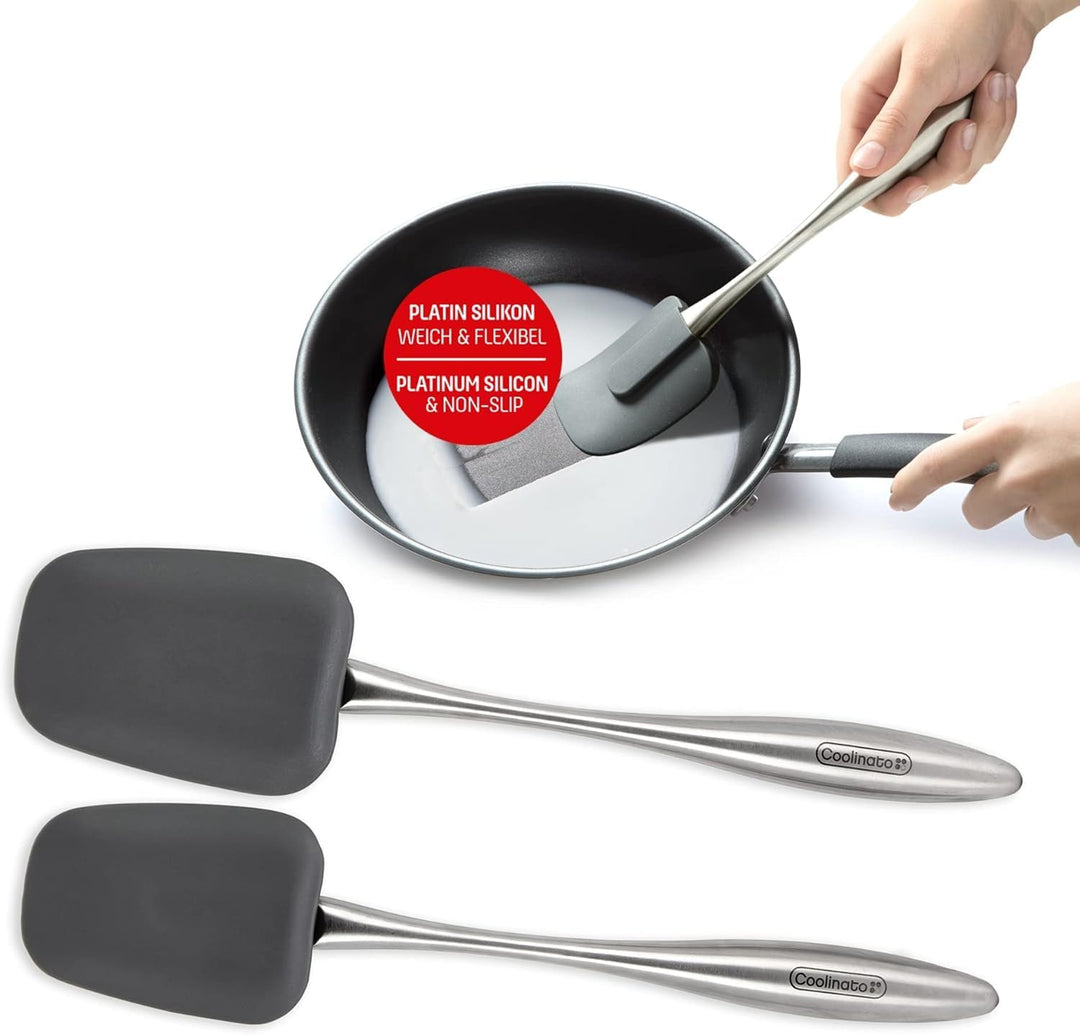 COOLINATO Silikon Edelstahl Kochlöffel 2er Set 25,5cm 29cm, Kochlöffel zum Kochen und Backen, lebens