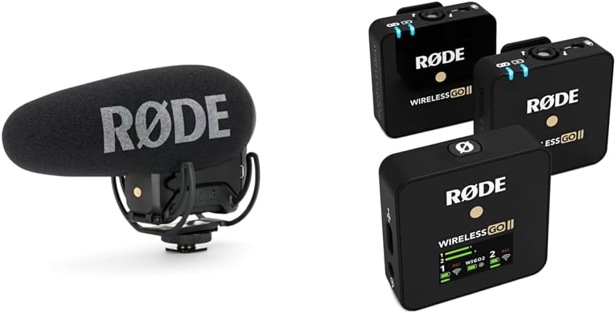 RØDE VideoMic Pro+ Premium Shotgun-Mikrofon & Wireless GO II Ultrakompaktes Kabelloses Zweikanal-Mik