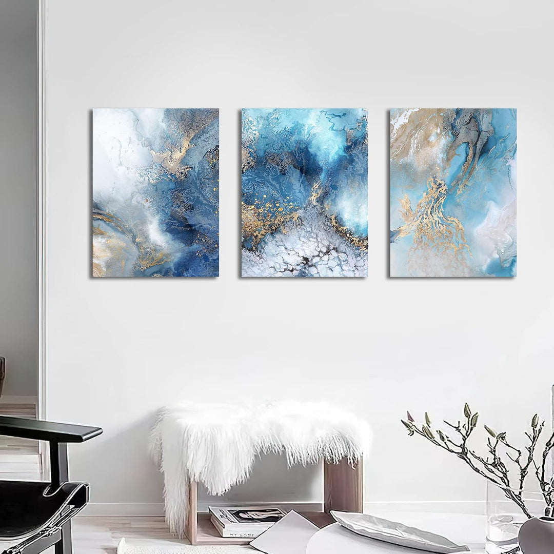 3 Pcs Mit Rahmen Goldblauer Ozean Leinwand Bilder Abstrakte Krachende Wellen Bild auf Leinwand Maler
