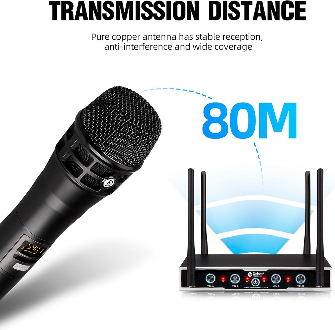 D Debra Wireless Mikrofon DU4004 UHF - 4 x 16 Kanäle, Handmikrofon, Bodypack, Headset, Lavalier für