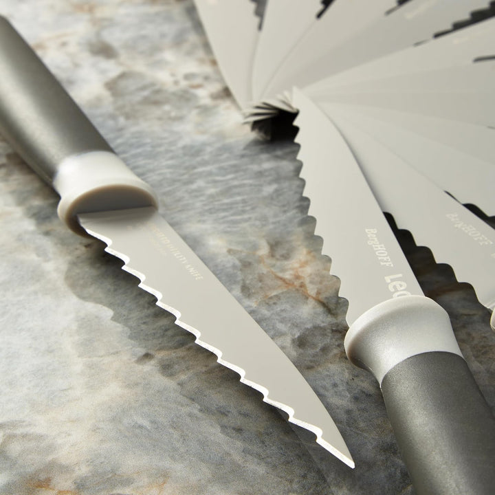 BergHoff Steak Messer 4-teilig (Barbecue-Messer, Fleischmesser, Soft Touch Griff, Besteck-Set, Pizza