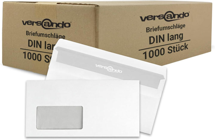 versando 1.000 Briefumschläge DIN lang mit Fenster mF selbstklebend sk Fensterbriefumschläge 22 x 11