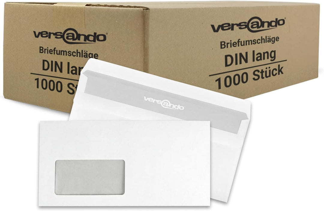versando 1.000 Briefumschläge DIN lang mit Fenster mF selbstklebend sk Fensterbriefumschläge 22 x 11
