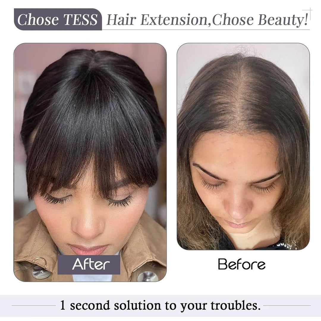 TESS Hair Topper Echthaar Braun, 7x13cm Basis Toupet Damen #2 Dunkelbraun mit Pony Haartopper Echtha