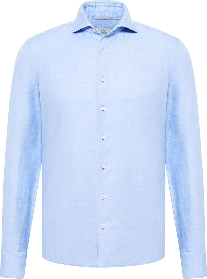 ETERNA Herren Linen Shirt SLIM FIT 42 Kragen / 67 Ärmel Azurblau, 42 Kragen / 67 Ärmel Azurblau