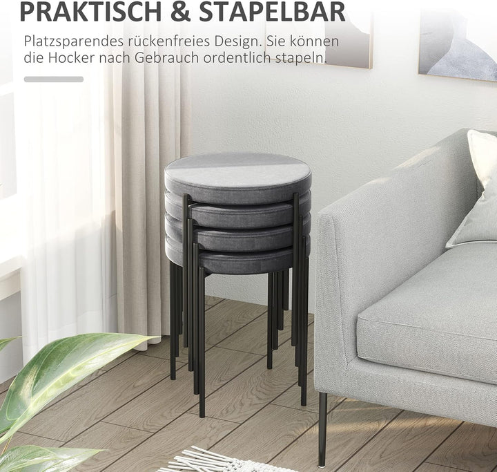 HOMCOM 4er-Set Esszimmerhocker Esszimmerstühle Küchenstuhl Thekenhocker mit gepolstertem Sitz Rundho