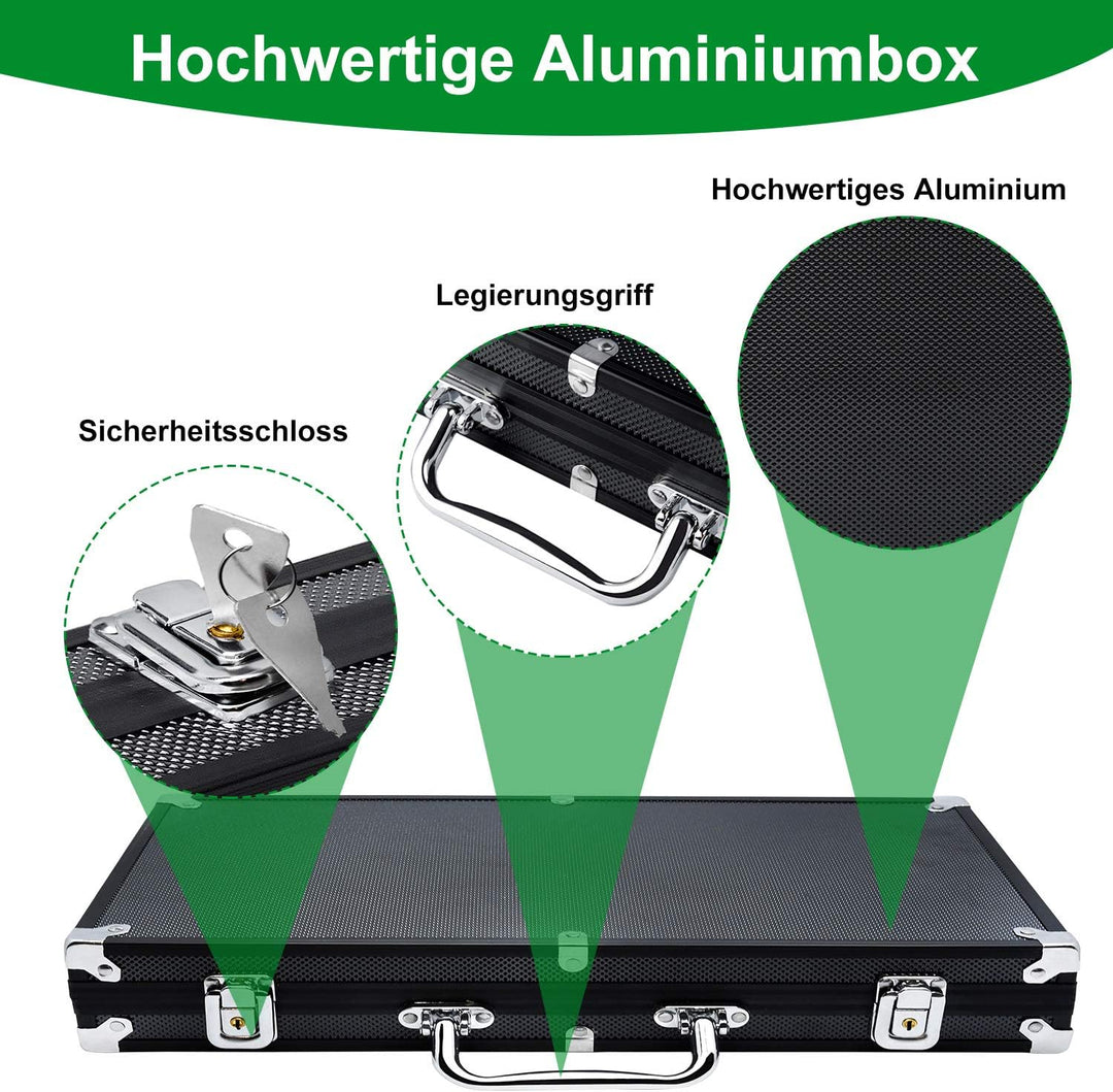 UISEBRT Pokerkoffer Set 500 Chips - Pokerset Laser inkl. 2X Pokerdecks, 5X Würfel, 3X Dealer Button