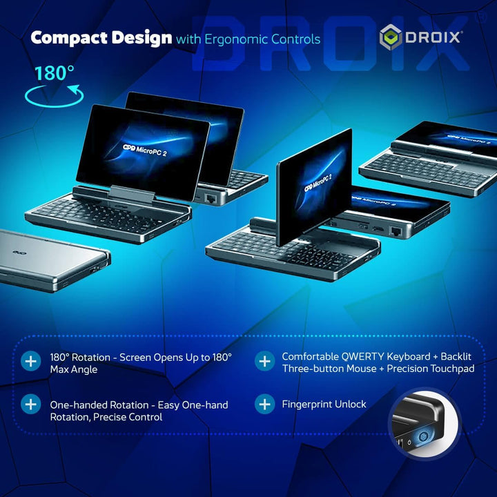 GPD MicroPC 2 Windows 11 PRO tragbarer Mini-Laptop mit 7-Zoll-1080P-Display | N300 Intel-Prozessor,