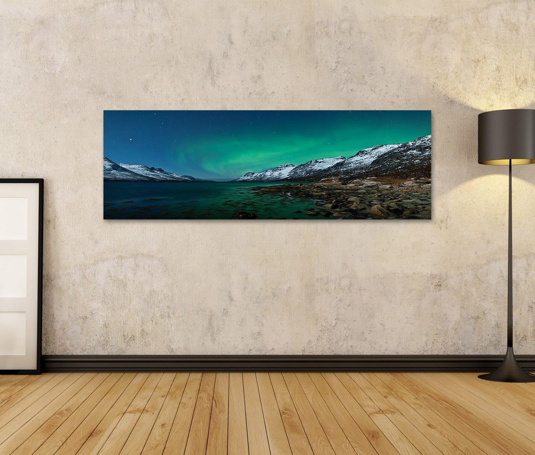 islandburner Bild auf Leinwand Aurora Borealis Nordlichter Reflexion Mit Fjorden Bilder Wandbilder P