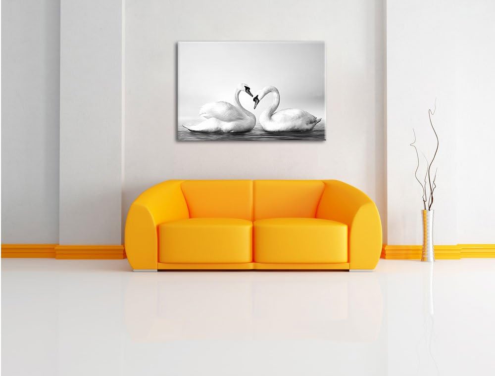 Pixxprint Zwei prächtige Schwäne auf dem Wasser Kunst B&W, Format: 100x70 auf Leinwand, 100x70