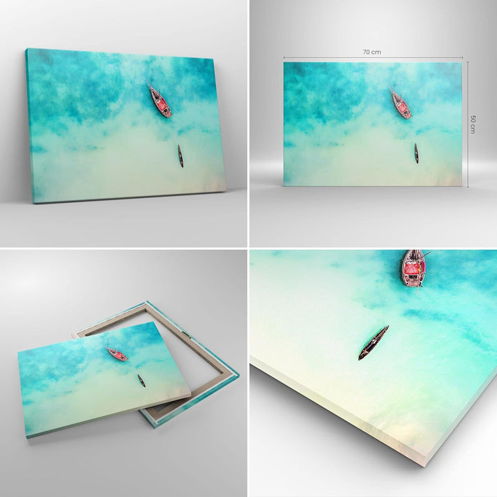 ARTTOR Bilder auf Leinwand Insel Boot Schiff Ozean Leinwandbild 70x50cm Wandbilder Dekoration Wohnzi