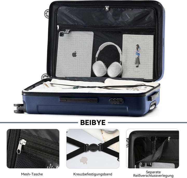 BEIBYE- Hartschalenkoffer Koffer Trolley Rollkoffer Reisekoffer Zahlenschloss 4 Zwilings-Rollen (Dar