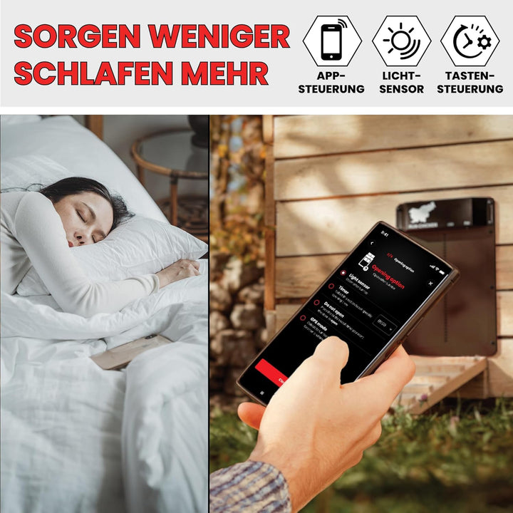 Run Chicken Model T50, Automatic Chicken Coop Door, Full Aluminum Doors, Light Sensing, Evening and