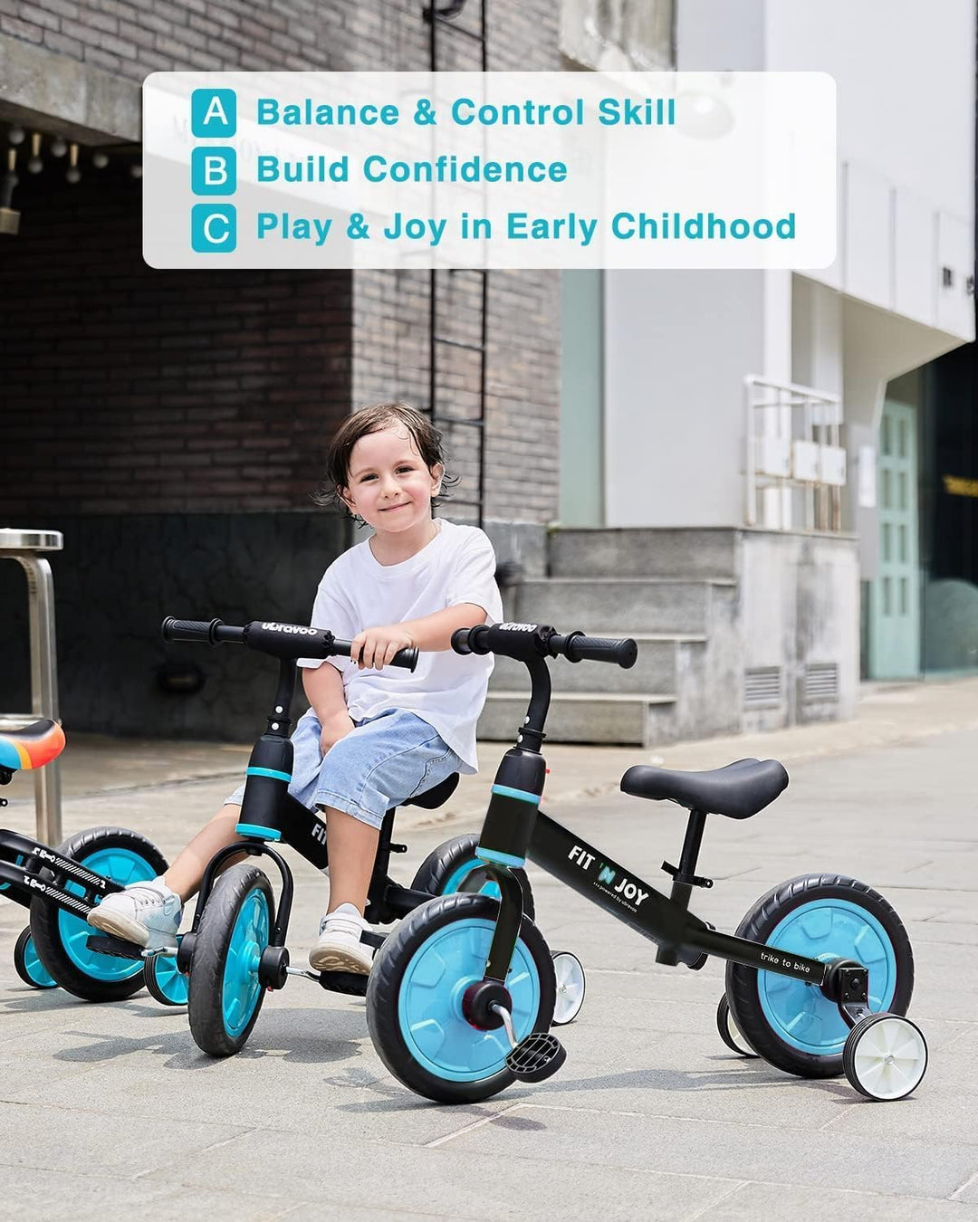 UBRAVOO Fit 'n Joy Kinderfahrrad Fahrräder, 4-in-1 Laufrad für Kinder mit Pedalen und Stützrädern, T