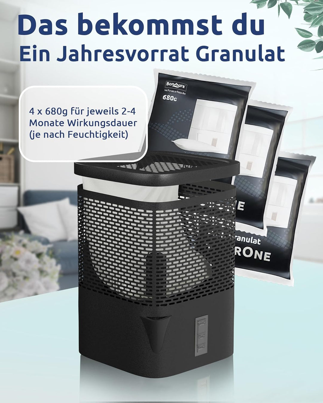 BonAura® AirOne Luftentfeuchter Nachfüllpack I 4er Set 680g Luftentfeuchter Granulat I Entfeuchter N