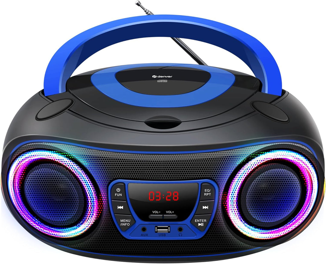 Denver TCL212BT Radio mit Bluetooth, Bluetooth Radio mit Lichteffekte, Tragbarer CD player, AUX, USB