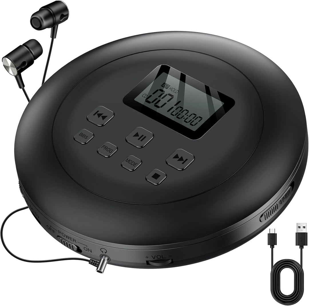 Gueray CD Player Tragbar CD Player Kinder CD Player HiFi Tragbarer CD Player Discman mit Kopfhörer L