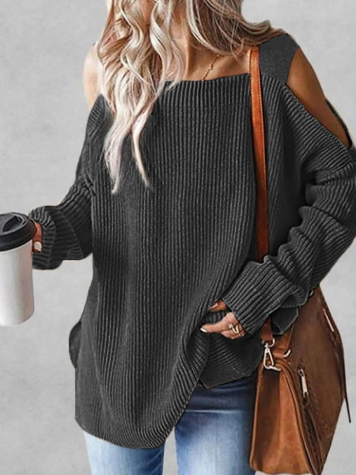 CUPSHE Damen Strickpullover Karrée Ausschnitt Langarm Seitenschlitz Feinstrick Schulterfreier Pulli