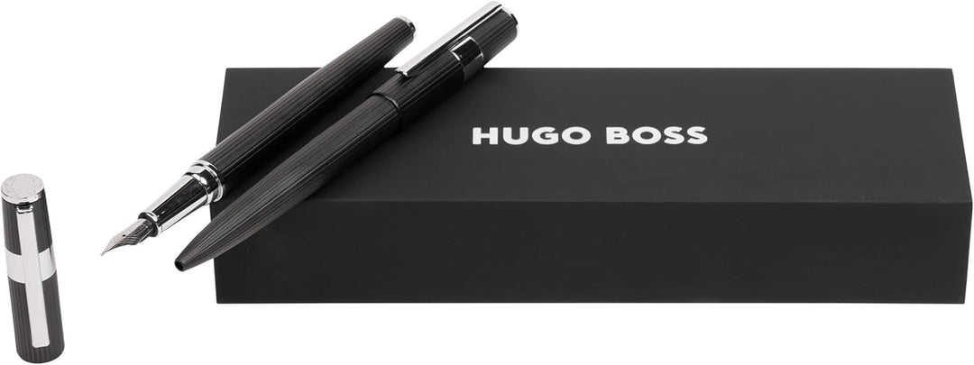 Hugo Boss Set Gear Pinstripe Black/Chrome Kugelschreiber & Füllfederhalter, in der Farbe Schwarz, HP