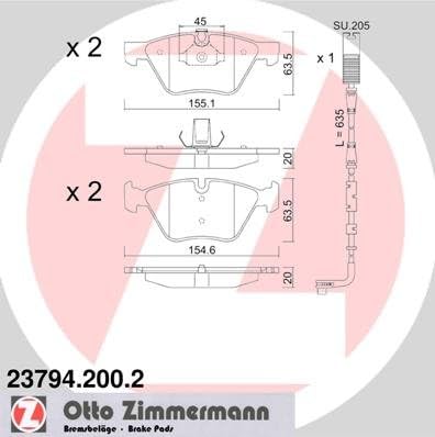 Zimmermann 23794.200.2 Bremsbeläge, vorne, 1 Sensor, inklusive Dämpfungsplatte