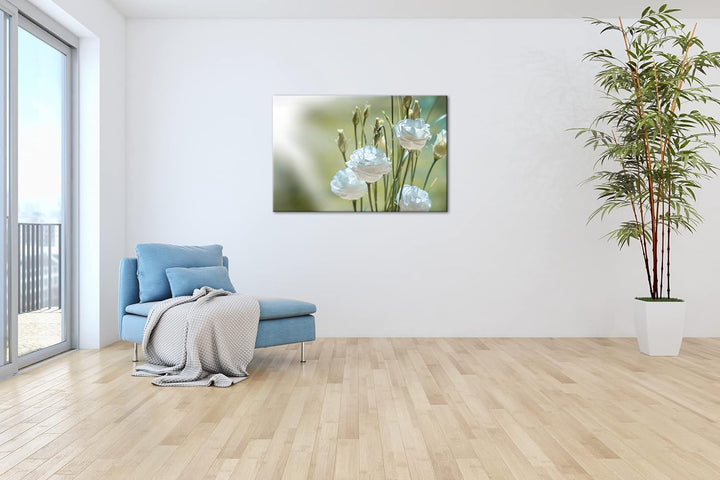 deyoli weisser Blumenstrauss Format: 80x60 als Leinwandbild, Motiv fertig gerahmt auf Echtholzrahmen