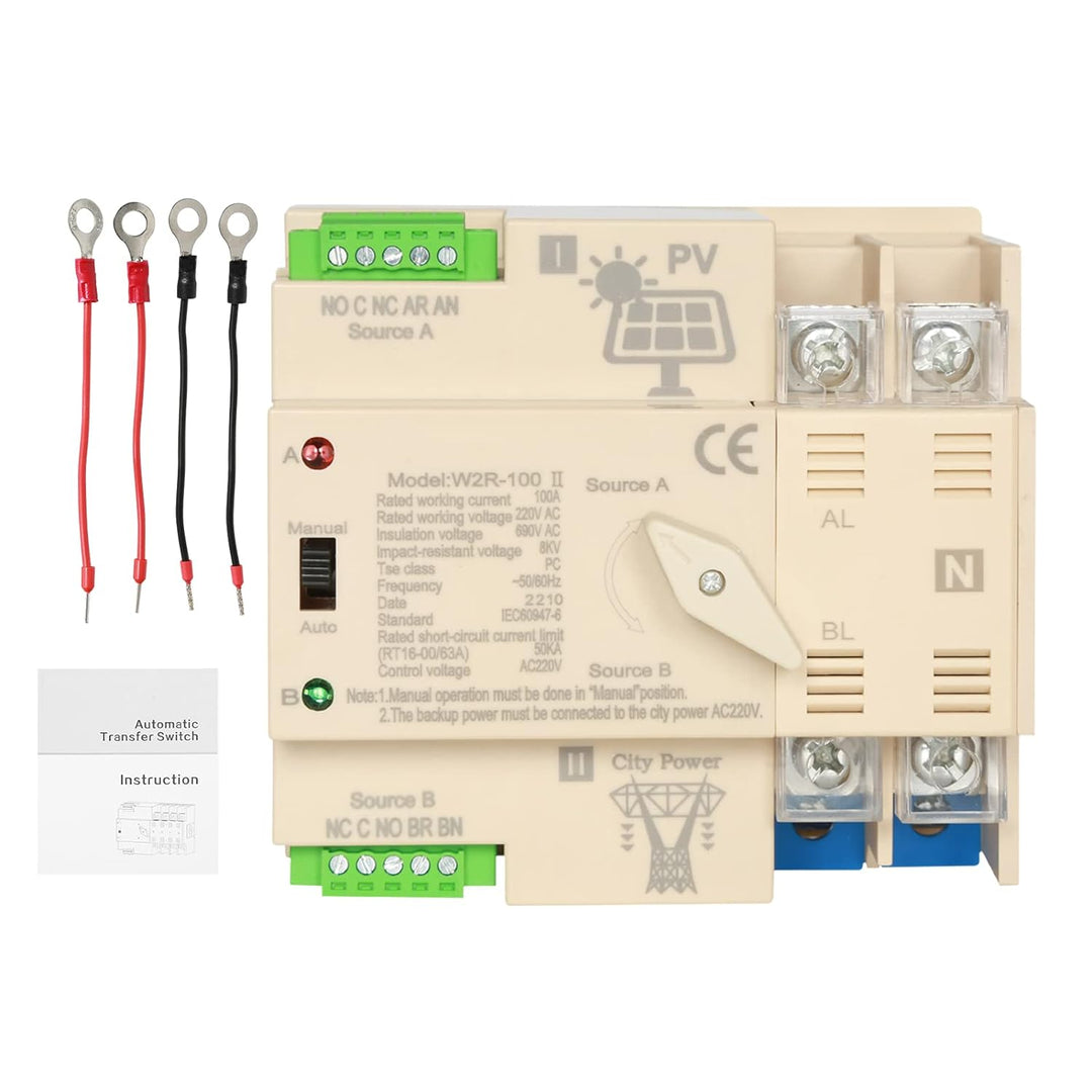 DEWIN Automatischer Transferschalter, Dual Power Automatischer Transferschalter DIN-Schiene 2P 100A