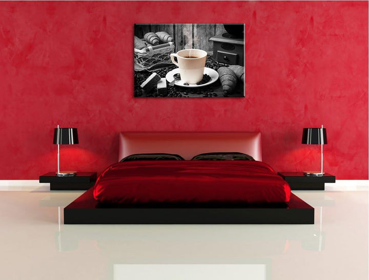 frisch aufgebrühter Kaffee schwarz/weiss Format: 100x70 auf Leinwand, XXL riesige Bilder fertig gera