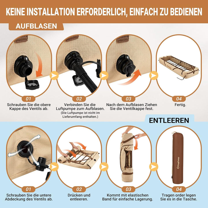 KingCamp Aufblasbares Campingbettgestell Campingbett Feldbett für Camping Isomatte Luftmatratze Aufb